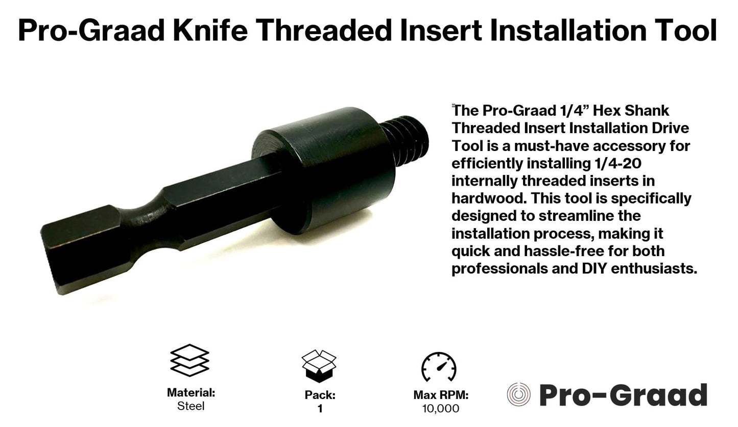 Pro-Graad DT-4 1/4-20 Threaded Insert Driver, Knife Threaded Insert Installation Drive Tool, Compatible for use with 1/4-20 Internal Threaded Brass, Stainless & Steel Knife Thread Inserts for Hardwood