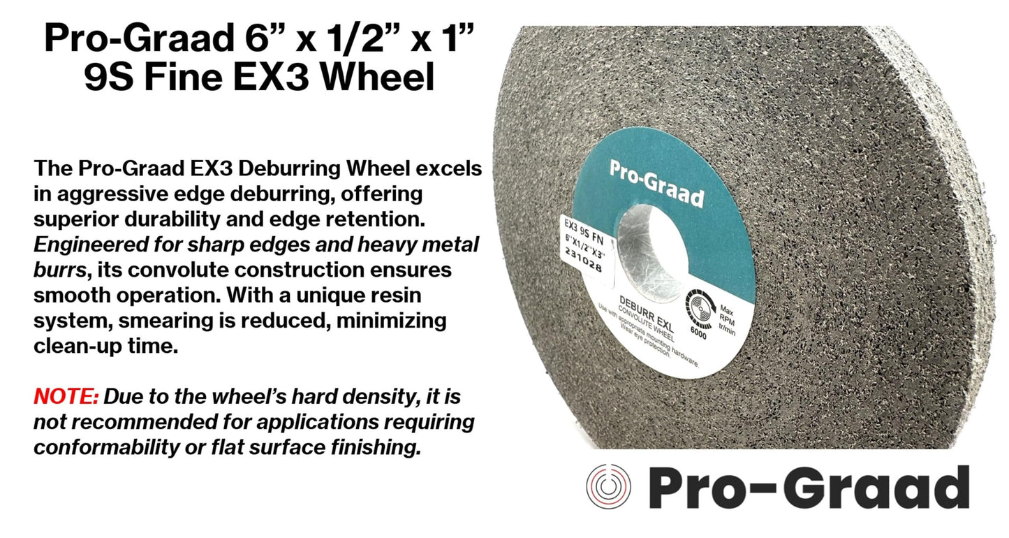 Pro-Graad EX3 Deburring Wheel - 6” x 1/2” x 1” 9S Fine Silicon Carbide – Metal Deburr, Finishing & Polishing Wheel - Highest Edge Retention & Durability - Aggressive Edge Deburring – 24026 - 1 Pack