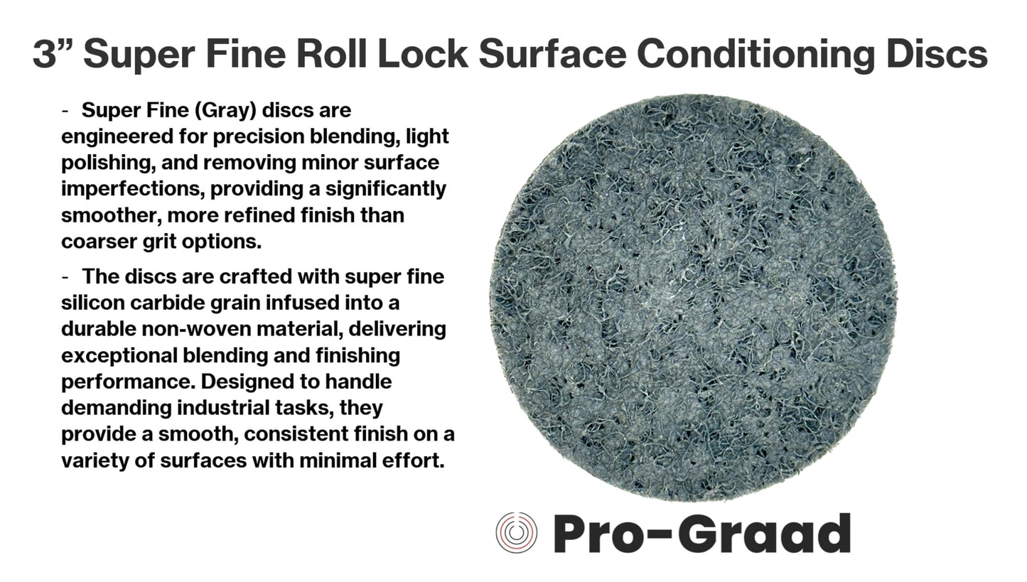Pro-Graad 3" Gray S-Fine Quick Change Non-Woven Nylon Surface Conditioning Discs for Deburring Sanding Finishing Blending Polishing with Male R-Type Backing Use with Die Grinder - 25 Pack
