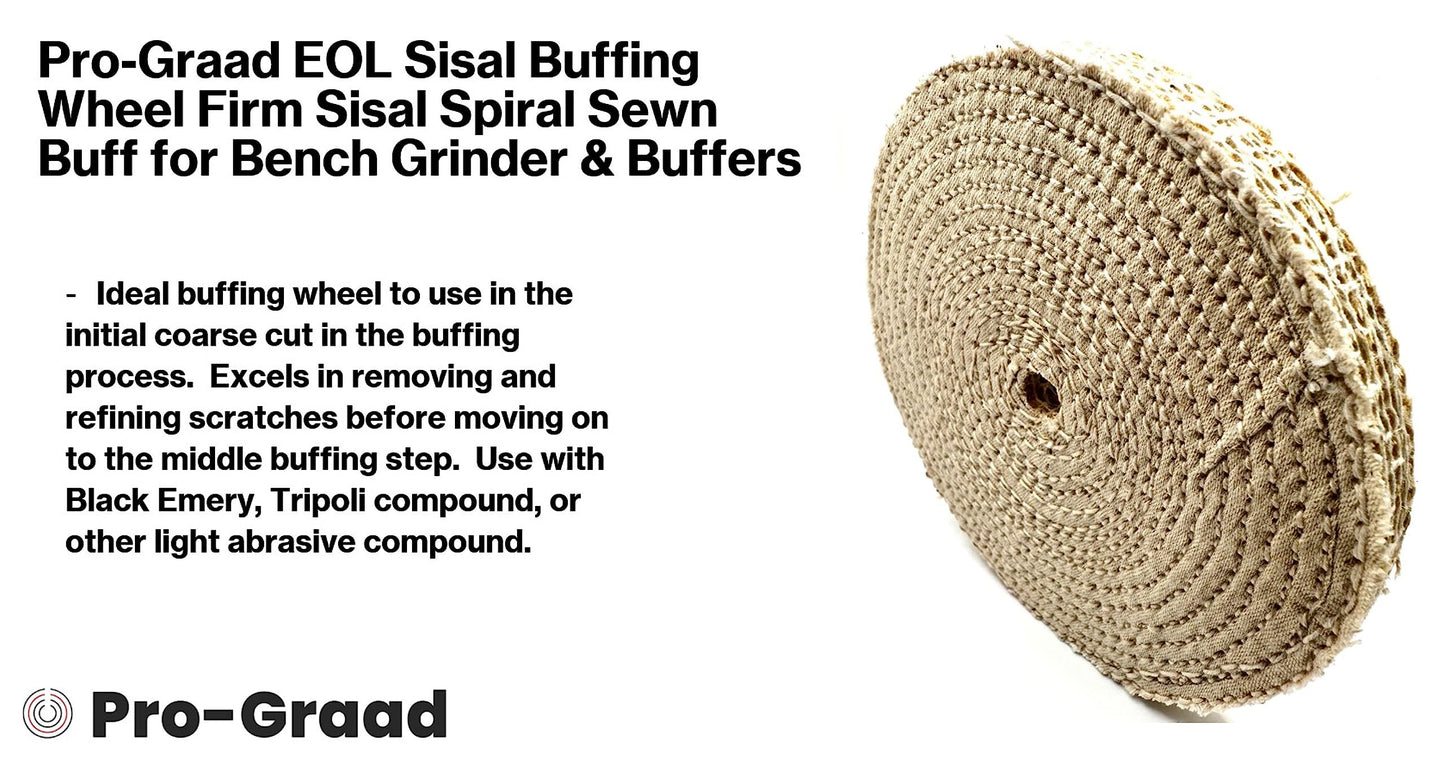 Pro-Graad 2 Pack 8" EOL Sisal Buffing Wheel, 8 inch x 11 Ply - 1/2 inch Thick x 5/8 inch Arbor Hole, Firm Sisal Spiral Sewn Buff for Bench Grinder, Ideal for Coarse Cut First Step Buffing – Pack of 2
