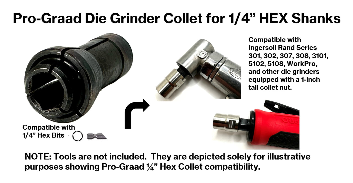 Pro-Graad Die Grinder Collet for 1/4” HEX Shanks – Unique Hex-Style Clamping Collet for Air Tool Die Grinders – Not for Round Shanks – Holds 1/4 Inch Hex Bits