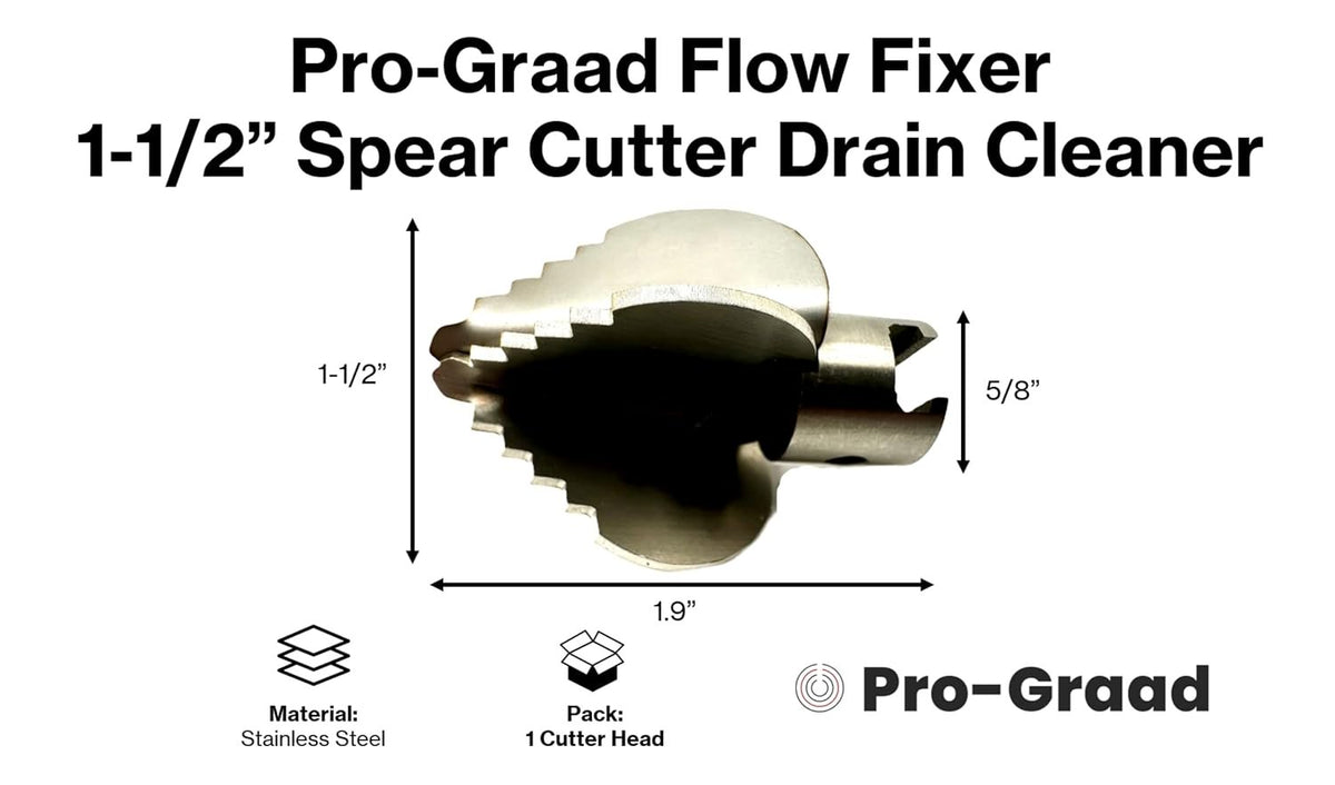 Pro-Graad 1-1/2” Spear Cutter Flow Fixer Drain Cleaner Plumbing Snake Head for 1-3/4” – 3” Pipes, Clears & Scrapes Walls, Compatible with K-400, C-4, C-6, C-7, C-8 & C-9, Commercial & Residential Use