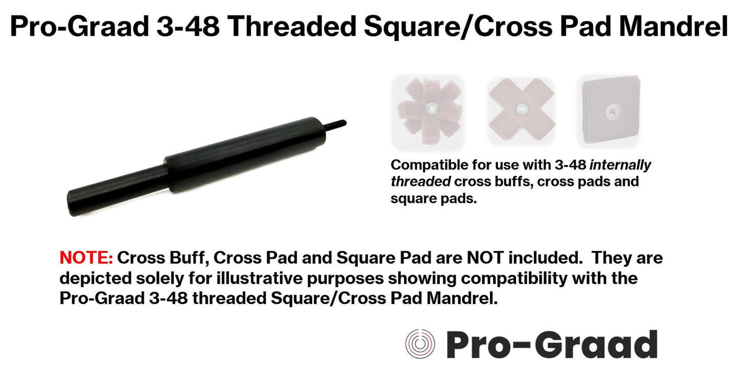 Pro-Graad MM48-4 3-48 Threaded Overlap Slotted Disc, Square Pad, Cross Pad, Cross Buff Quick-Change Mandrel, 3.5" Overall Length, 1/4" Shank Diameter, #3-48 Thread Size