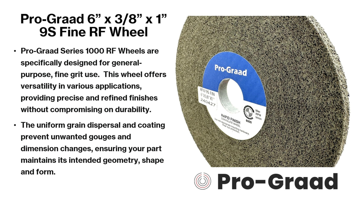 Pro-Graad 1 Pack 6” x 3/8” x 1” 9S Fine Series 1000 RF Long Life Convolute Deburring, Finishing & Polishing Wheel, Includes Adapter for use on 3/4 5/8 1/2 inch Shaft Sizes, Pack of 1