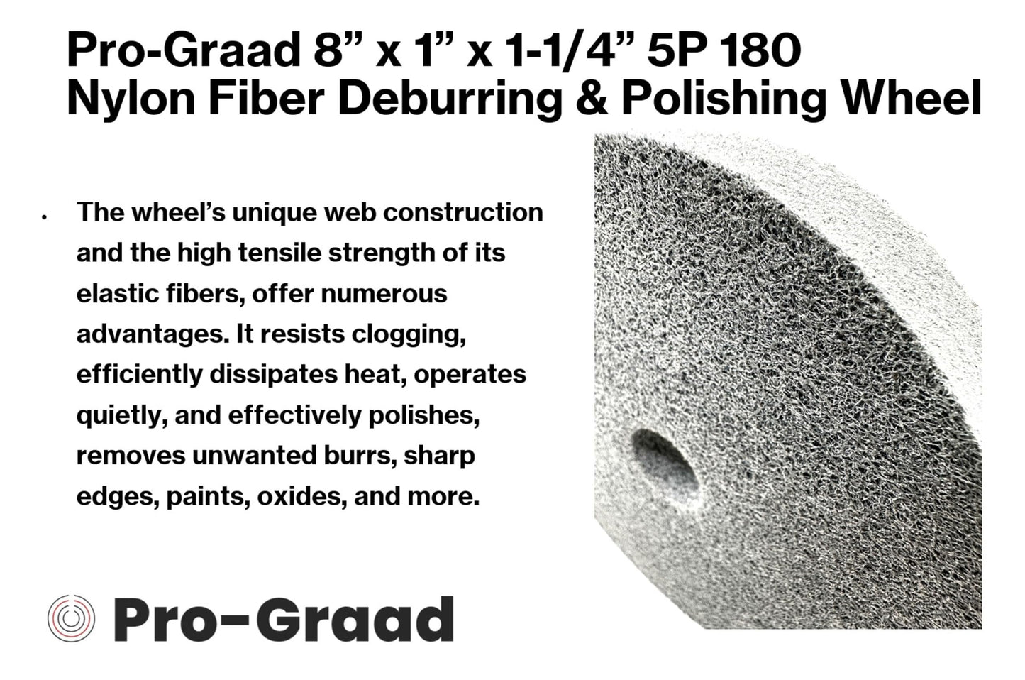 Pro-Graad Nylon Fiber Deburring Wheel 8" x 1" x 1-1/4" 5P Hardness 180Grit Silicon Carbide Brushed Polishing Buffing Unitized Wheel for Bench Grinder Buffing Machine with Adapter for 1/2 5/8 3/4 Arbor
