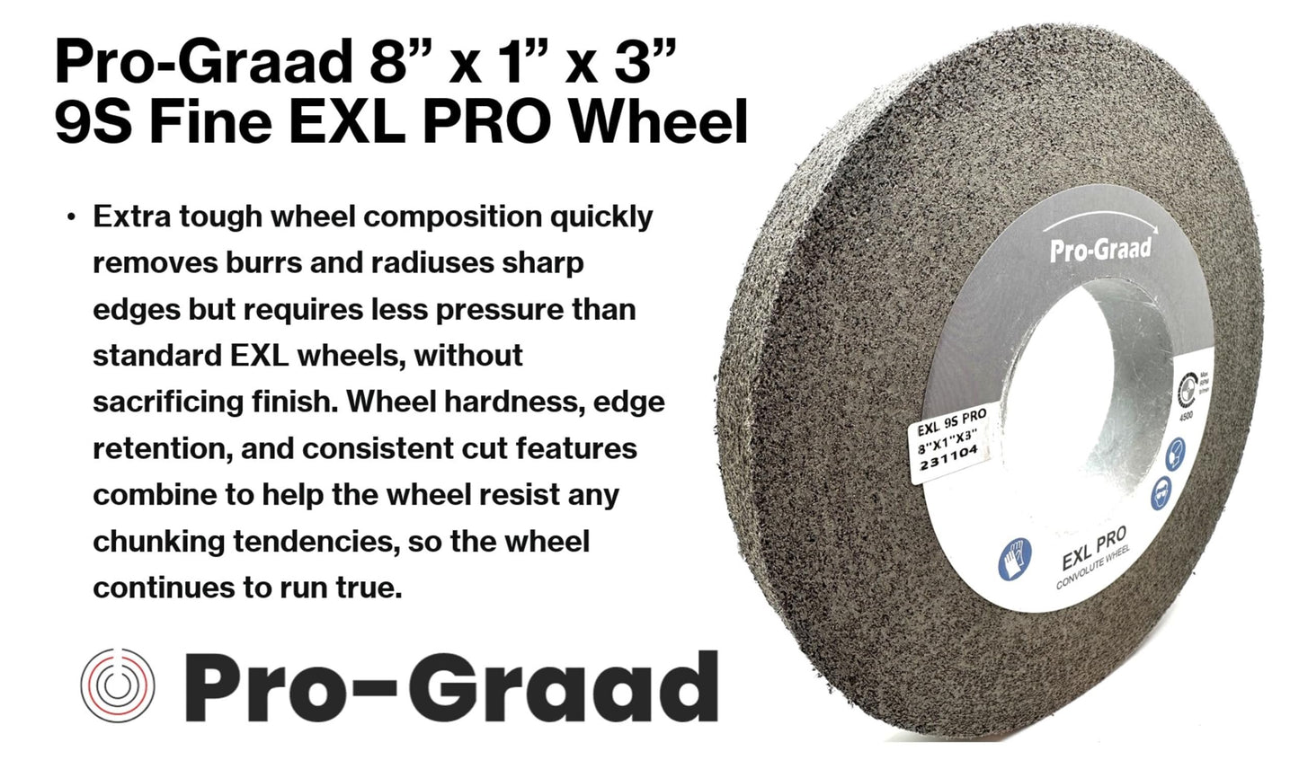 Pro-Graad EXL PRO Convolute Deburring Polishing Wheel - 8" x 1" x 3" 9S Fine Silicon Carbide - Professional Grade - Metal Deburring, Finishing and Polishing Wheel - 94908 - 1 Pack