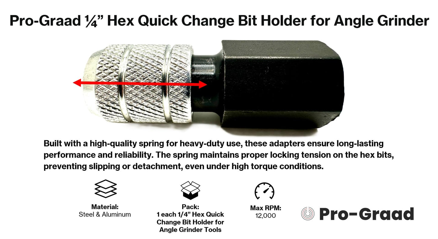 Pro-Graad 1/4” Hex Shank Converter, Quick Change Bit Holder for 5/8-11 Angle Grinders, Upgrade Accessory, Adapter for Mushroom Log Inoculation Hex Drill Bits, Pack of 1