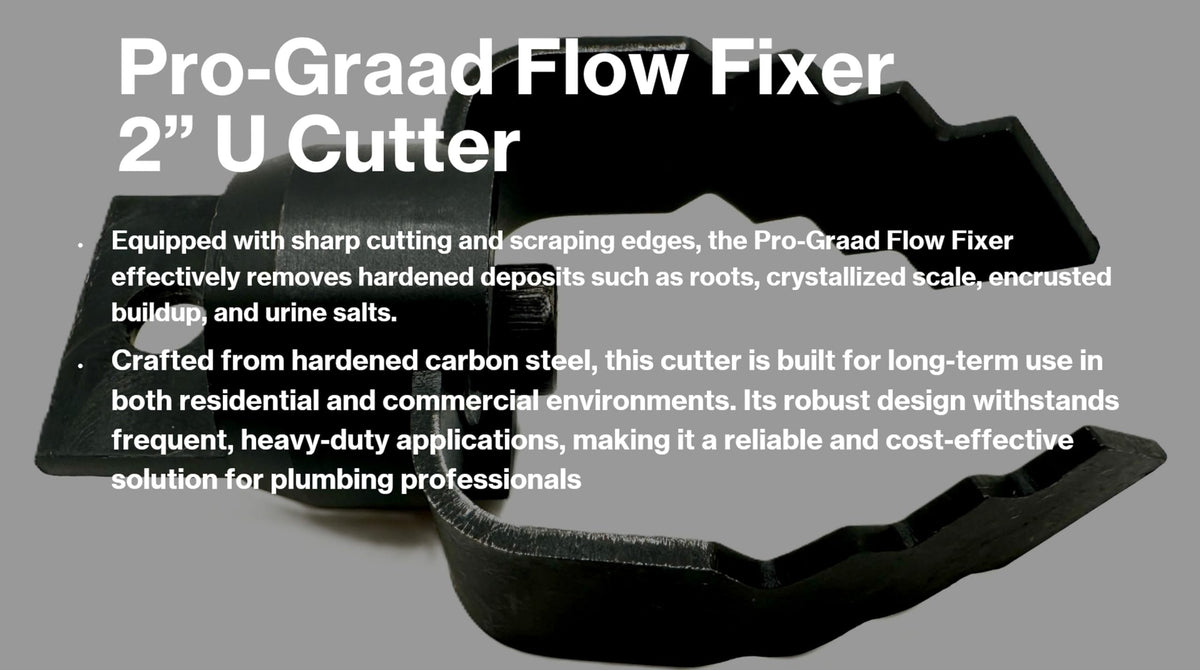 Pro-Graad 2” U Cutter Flow Fixer Drain Cleaner Plumbing Snake Head, for Cutting & Scraping, Fits 1/2" 9/16" 5/8" 3/4" Cables, Commercial & Residential Use