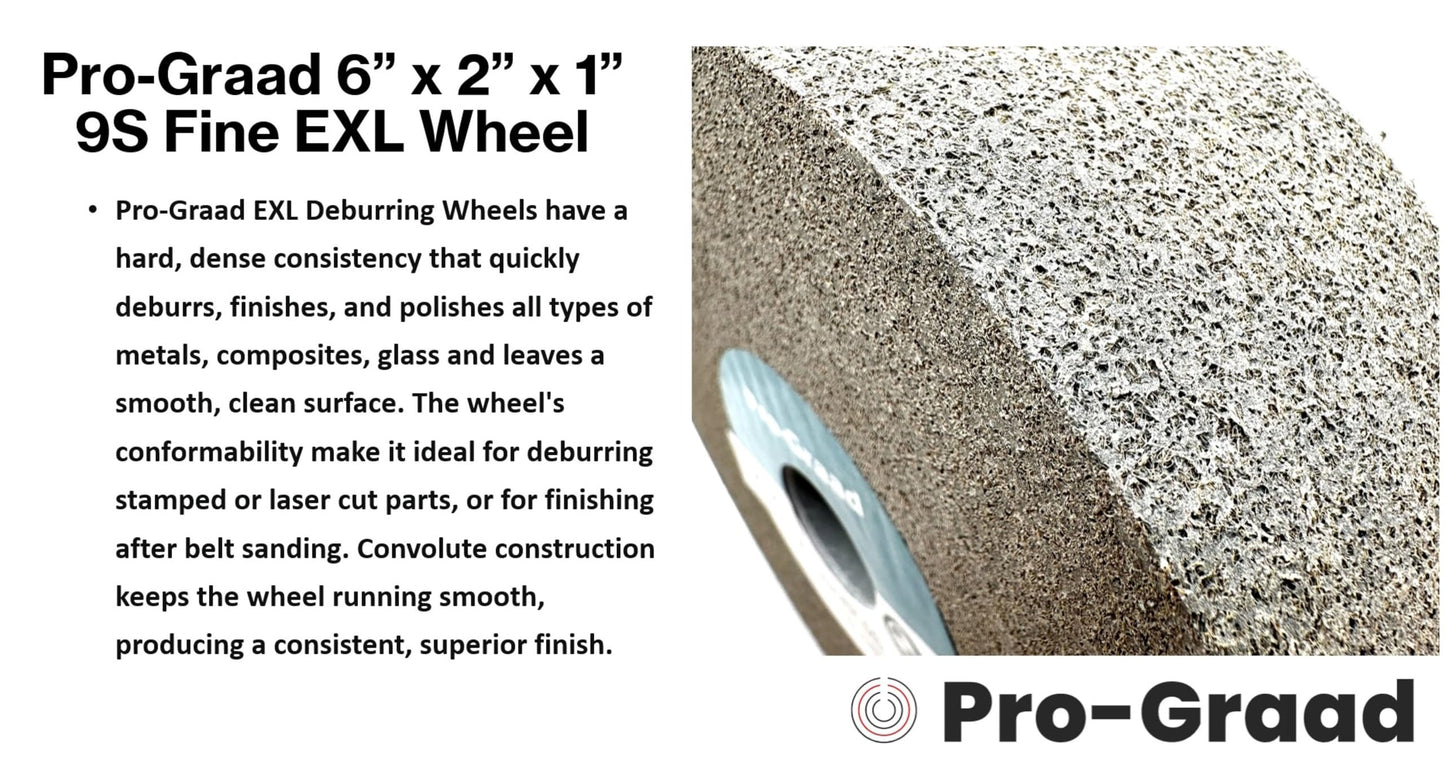 Pro-Graad EXL Deburring Wheel - 6" x 2" x 1" 9S Fine Grit - Silicon Carbide - Metal Deburring, Finishing and Polishing Wheel - Convolute - 05133 - (1 Pack)