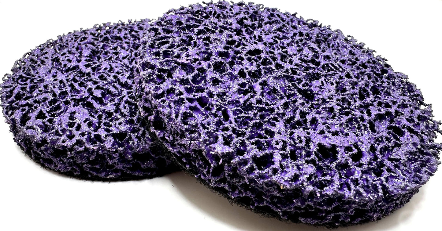 SuperGrindz 4 Piece Kit 4-1/2” SXCS Hook & Loop Purple Coating Removal Discs with 4-1/2” x 5/8”-11 Holder, Drill Adapter, Silicon Carbide Extra Coarse Clean & Strip, Strips Paint Coatings Clean Welds