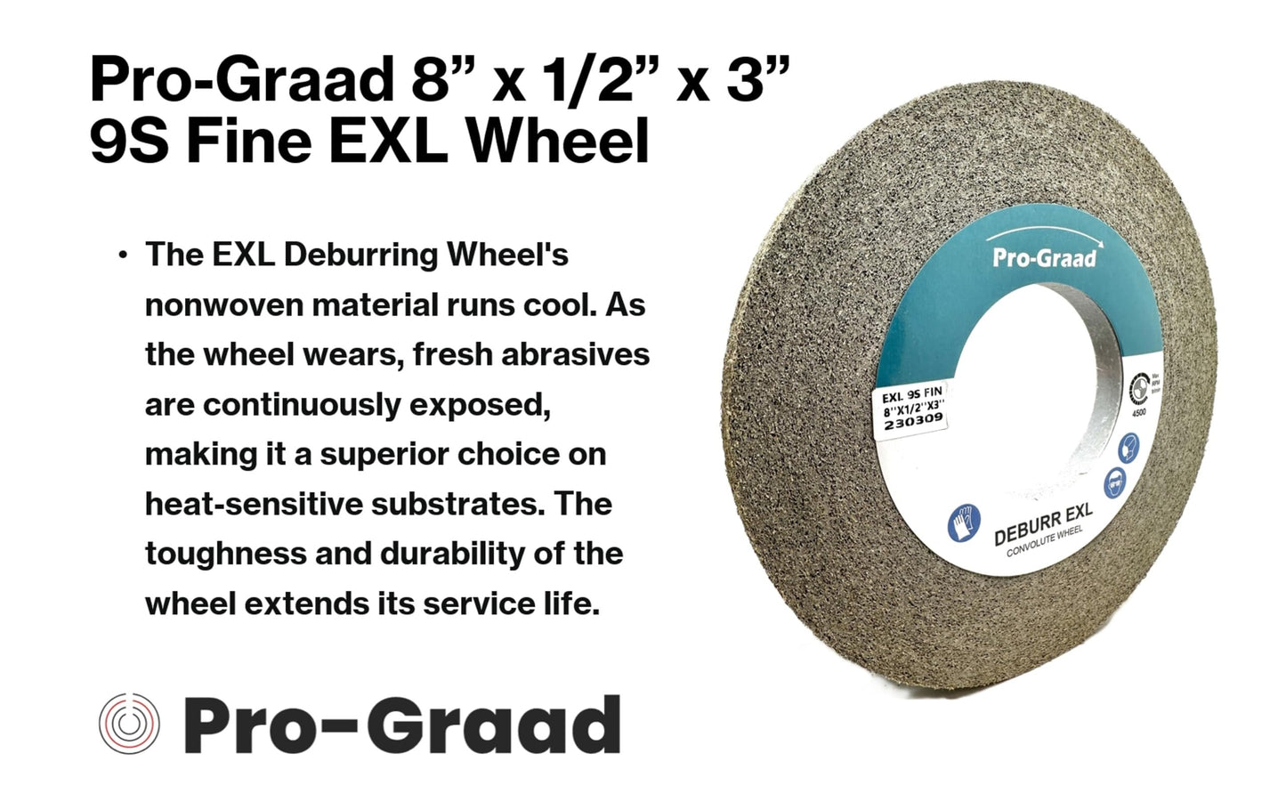 Pro-Graad EXL Deburring Wheel - 8" x 1/2" x 3" 9S Fine Grit - Silicon Carbide - Metal Deburring, Finishing and Polishing Wheel - Convolute - 05791 - (1 Pack)
