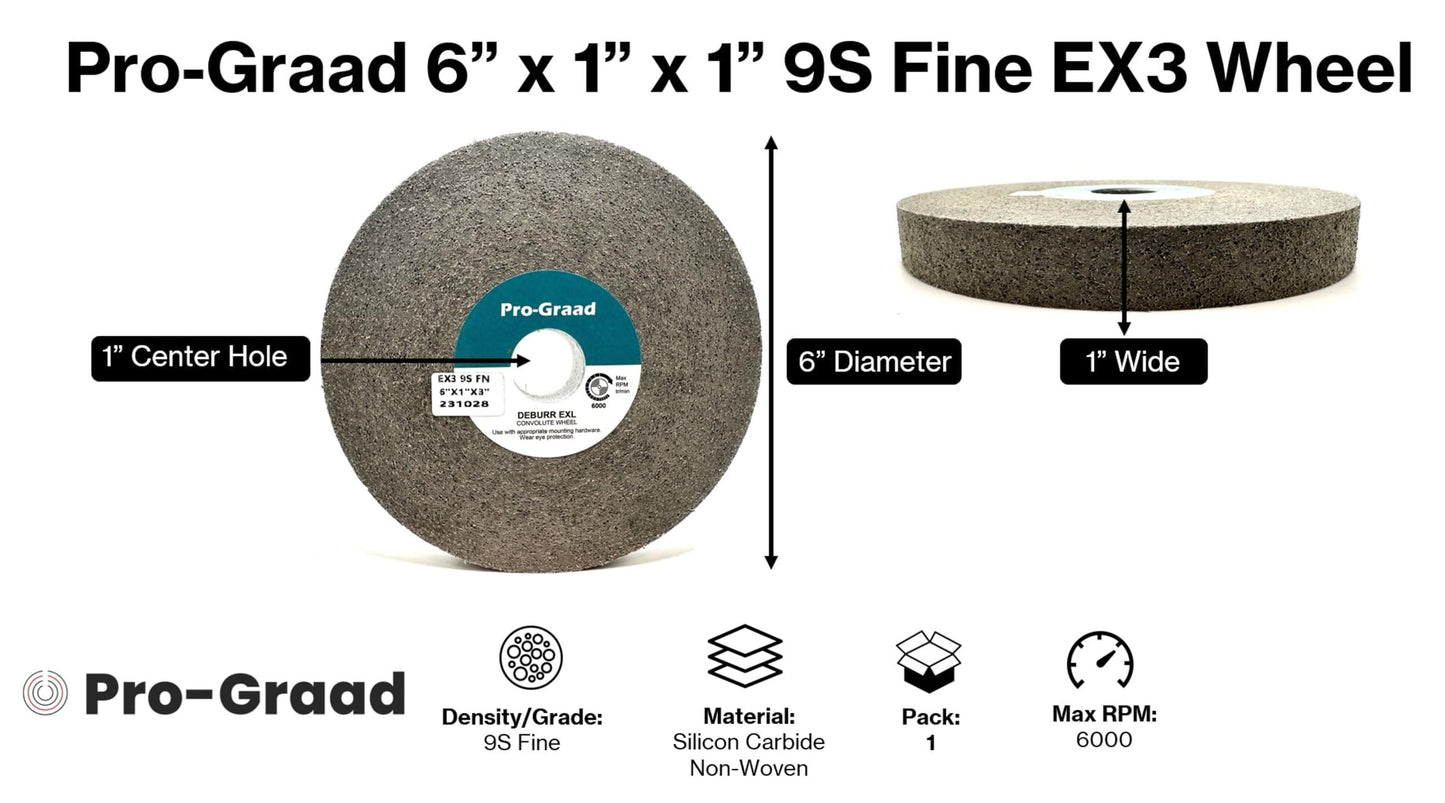 Pro-Graad EX3 Deburring Wheel - 6” x 1” x 1” 9S Fine – Silicon Carbide – Deburr Metal, Finishing & Polishing Wheel - Highest Edge Retention & Durability - Aggressive Edge Deburring – 18825 - 1 Pack