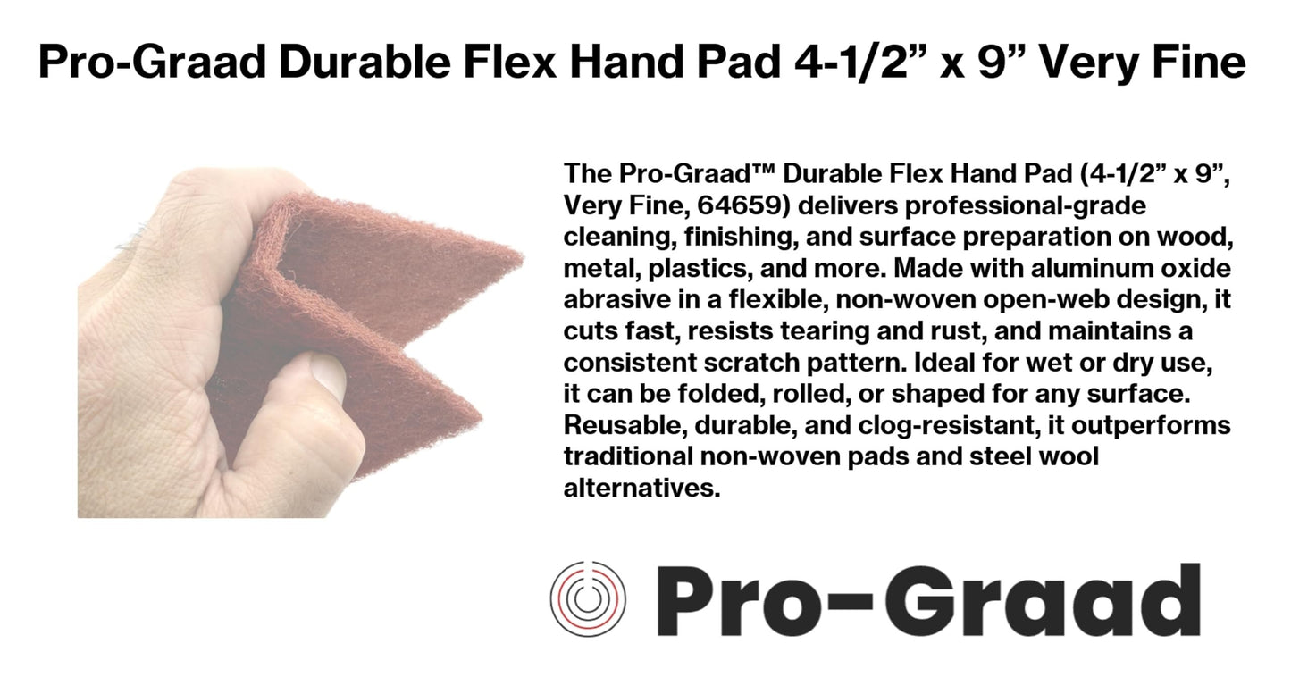 Pro-Graad Durable Flex Hand Pad 4-1/2” x 9” – Very Fine Aluminum Oxide Non-Woven Abrasive, Flexible Surface Conditioning Pad for Cleaning, Finishing & Scuffing – Reusable, Rust-Free – 64659 – 25 Pack