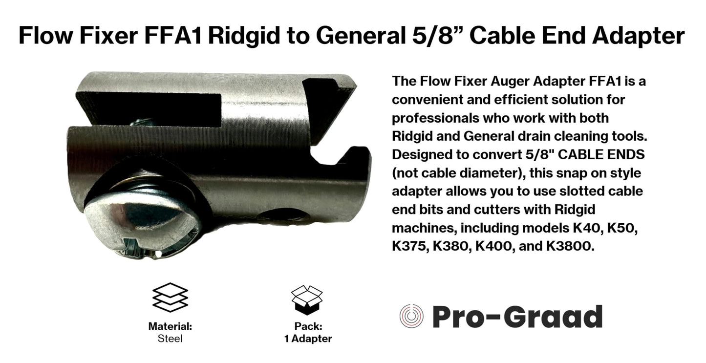 Auger Adapter FFA1 - Compatible With Rigid to General Drain Cleaner, Converts K40 K50 K375 K380 K400 K3800 5/8" Cable End (Not Cable Size) to fit General Slotted End Cable Drain Cleaners