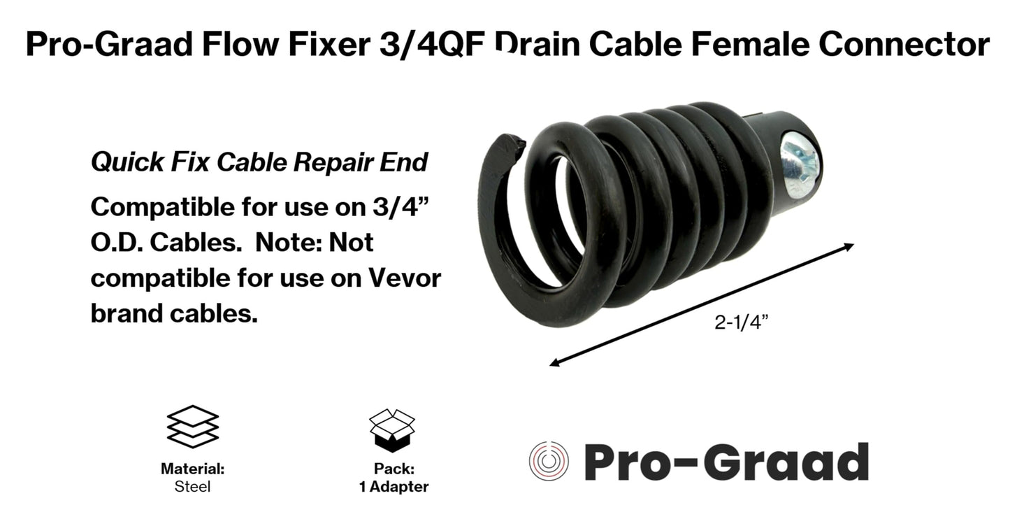 Pro-Graad 3/4QF Flow Fixer | 3/4” Drain Cable Repair End | Quick Fix Female Slotted Connector for Broken Drain Cleaning Machine Cables | Fits All 3/4” O.D. Drain Cables