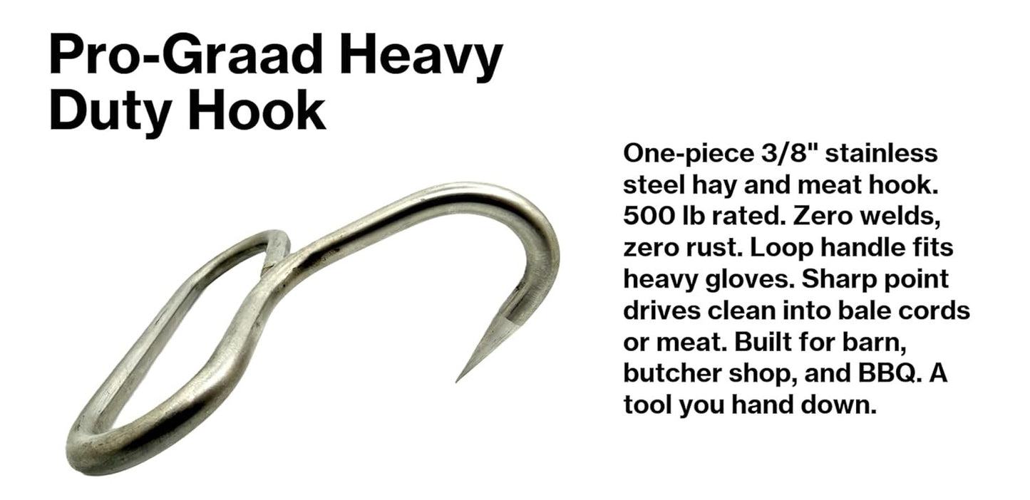 Pro-Graad Heavy Duty Hay Hook – 3/8" One-Piece Stainless Steel, 500 lb Capacity, Loop Handle, Hay Bale Hook for Farm, Meat Processing Boning Handle for Butcher, Kitchen, BBQ, Restaurant