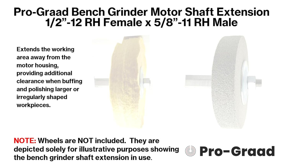 Pro-Graad Bench Grinder Motor Shaft Extension, 1/2"-12 RH to 5/8"-11 RH, 7”