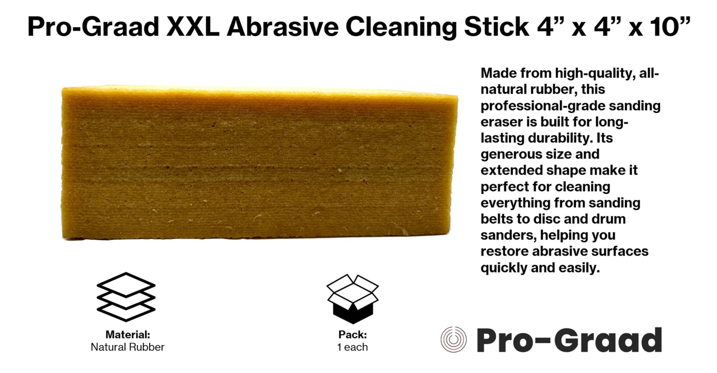 Pro-Graad XX-Large Abrasive Cleaning Stick 4” x 4” x 10” Made from Natural Rubber, Perfect for Cleaning Sanding Belts, Discs, Drum Sander, Woodworking Sandpaper. Ideal for Belt, disc & Drum Sanders