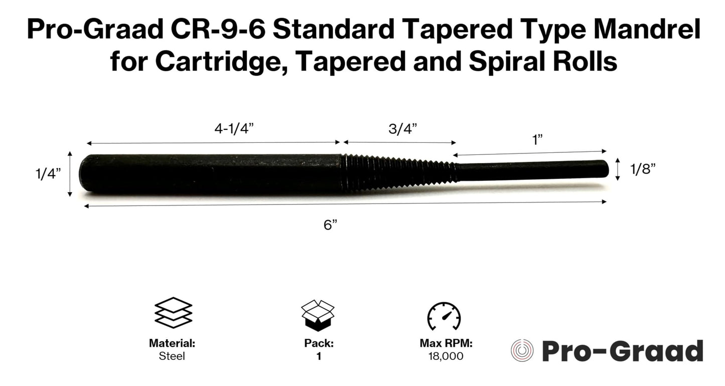 Pro-Graad CR-9-6 6" Porting Mandrel Extra Shank Length Cartridge and Spiral Roll Mandrel, 1/8" Pilot Diameter x 1" Pilot Length, 6" Overall Length, 1/4" Shank Diameter x 4-1/4" Shank Length