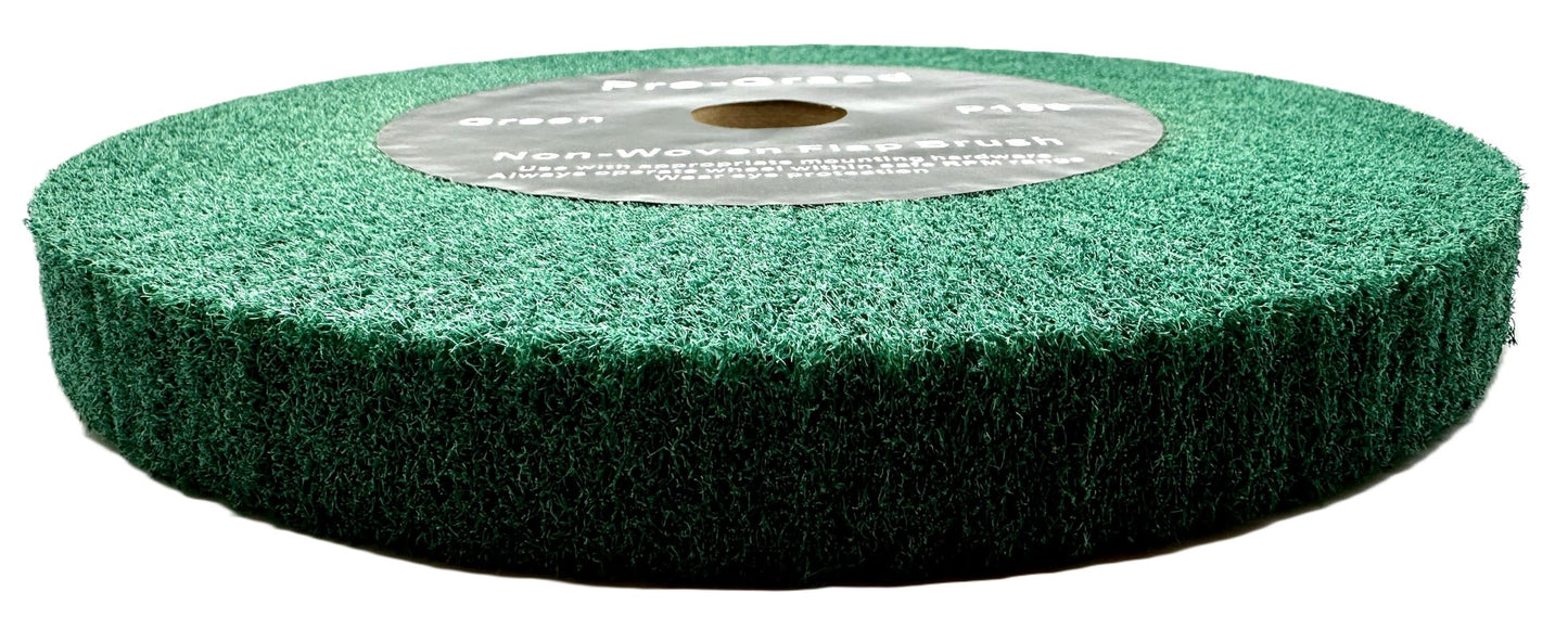 Pro-Graad 10” x 1” Green P180 Non-Woven Bench Grinder Polishing Burnishing Satin Finishing Flap Brush Wheel for Aluminum Copper Metal Golf Club Refurb, Compatible for 1/2”, 5/8”, 3/4", 1-1/4” Shaft