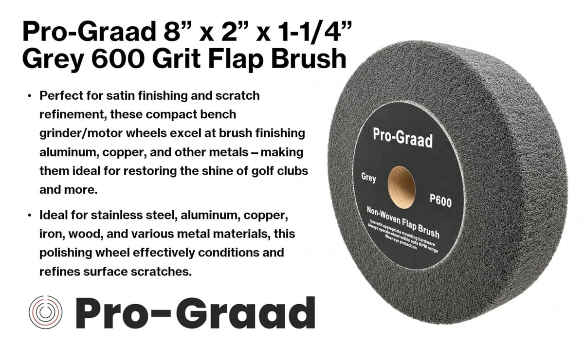 Pro-Graad Flap Brush Finishing Wheel 8" x 2", Gray P600 Grit, 1 Pack