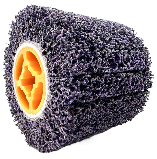 SuperGrindz 4.5” x 4” (120x100) Purple Strip & Clean Abrasive Drum Paint & Rust Remover, 36 Grit Wire Drawing Polishing Wheel for Metal Wood Surface Conditioning Clean Descale Welds Oxidation Removal