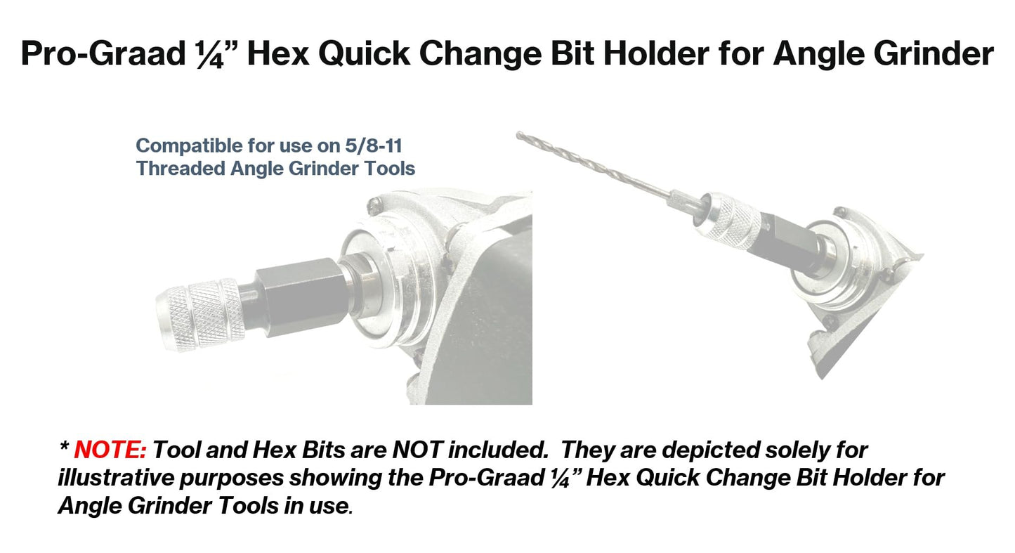 Pro-Graad 1/4” Hex Shank Converter, Quick Change Bit Holder for 5/8-11 Angle Grinders, Upgrade Accessory, Adapter for Mushroom Log Inoculation Hex Drill Bits, Pack of 1