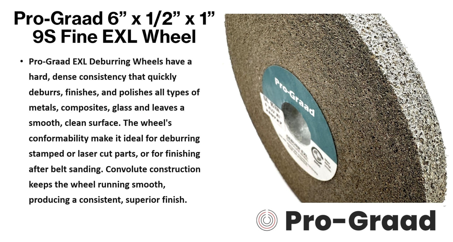 Pro-Graad EXL Deburring Wheel - 6" x 1/2" x 1" 9S Fine Grit - Silicon Carbide - Metal Deburring, Finishing and Polishing Wheel - Convolute - 05790 - (1 Pack)