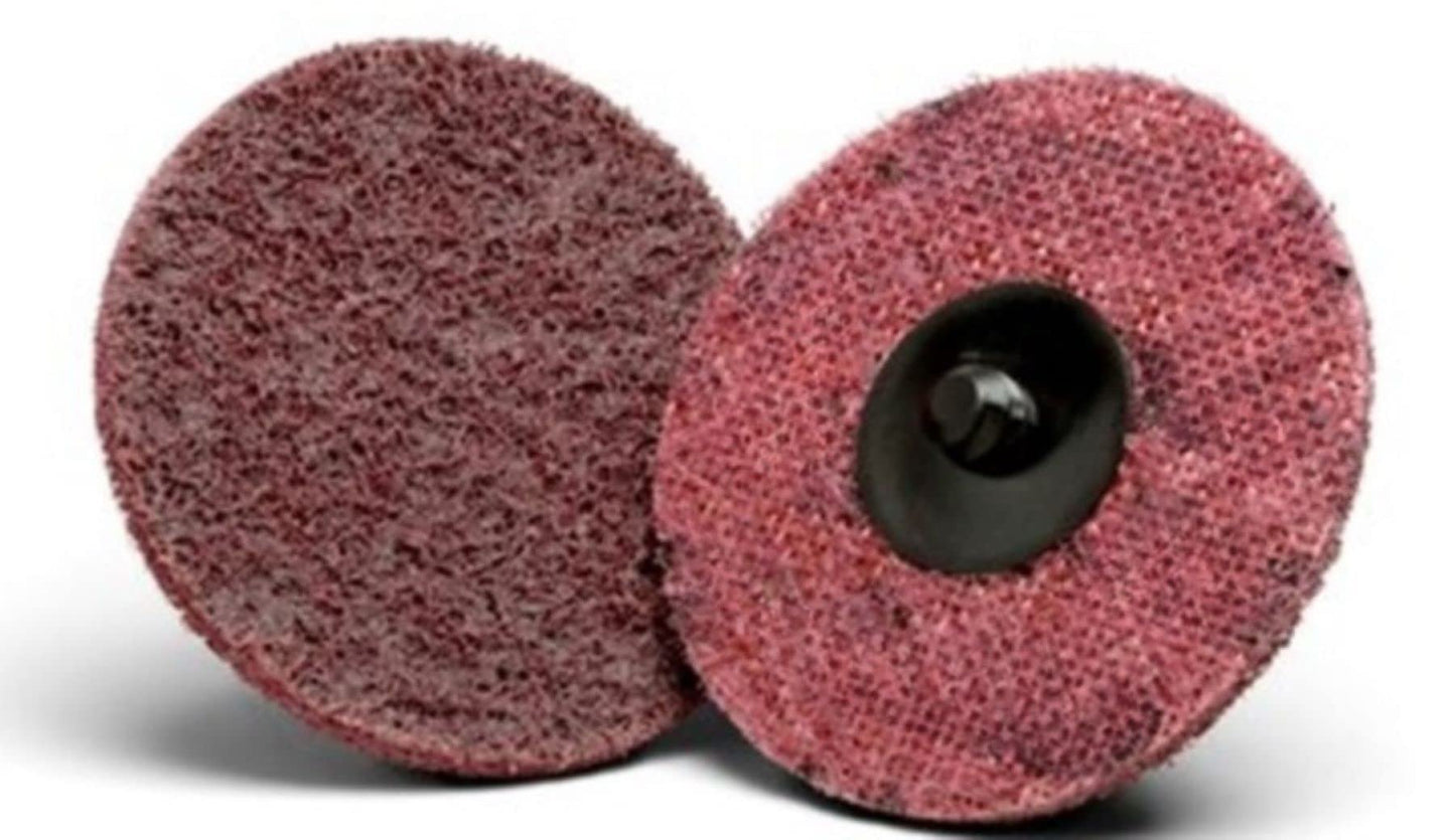 Pro-Graad 3" Quick Change Non-Woven Nylon Surface Conditioning Discs for Deburring Sanding Blending Polishing Paint Removal with Male R-Type Backing Use with Die Grinder - Red (Medium) - (25 Pack)