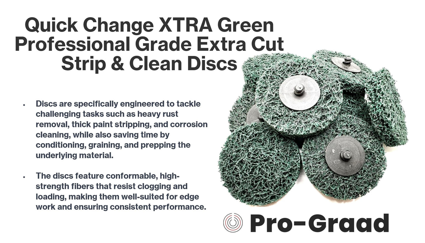 Pro-Graad 10 Pack 3" XT PRO Extra Cut Clean & Strip Disc, Roll Lock Quick Change, Green Professional Grade, Extra Coarse, Remove Heavy Rust Paint Corrosion, 21545
