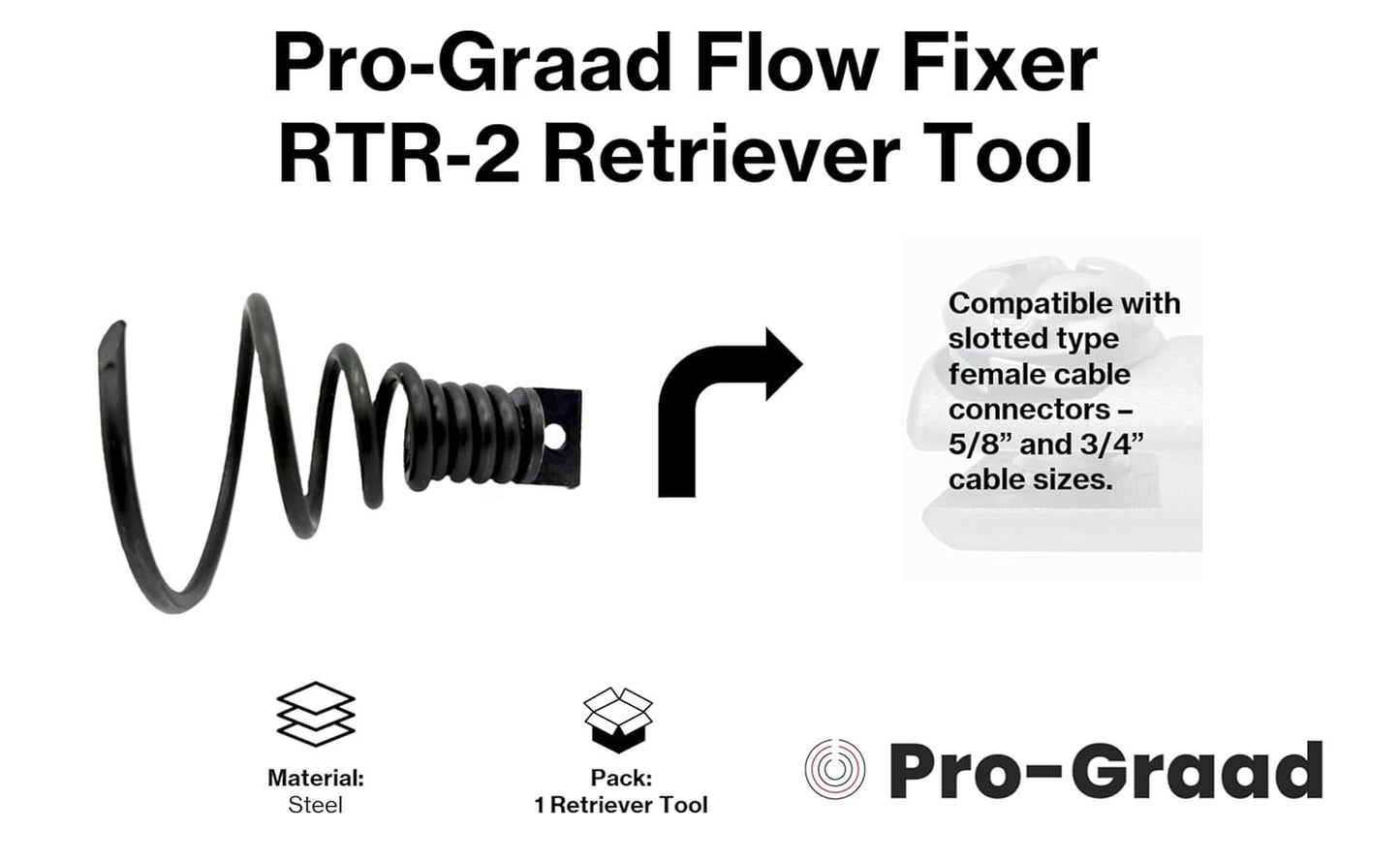 Pro-Graad FlowFixer RTR-2 Drain Cleaning Retrieving Tool | Large Corkscrew Cable Attachment | Retrieves Broken Cables, Rags & Debris | Fits 5/8" & 3/4" Drain Cables | For Use in 4” – 6” Pipes