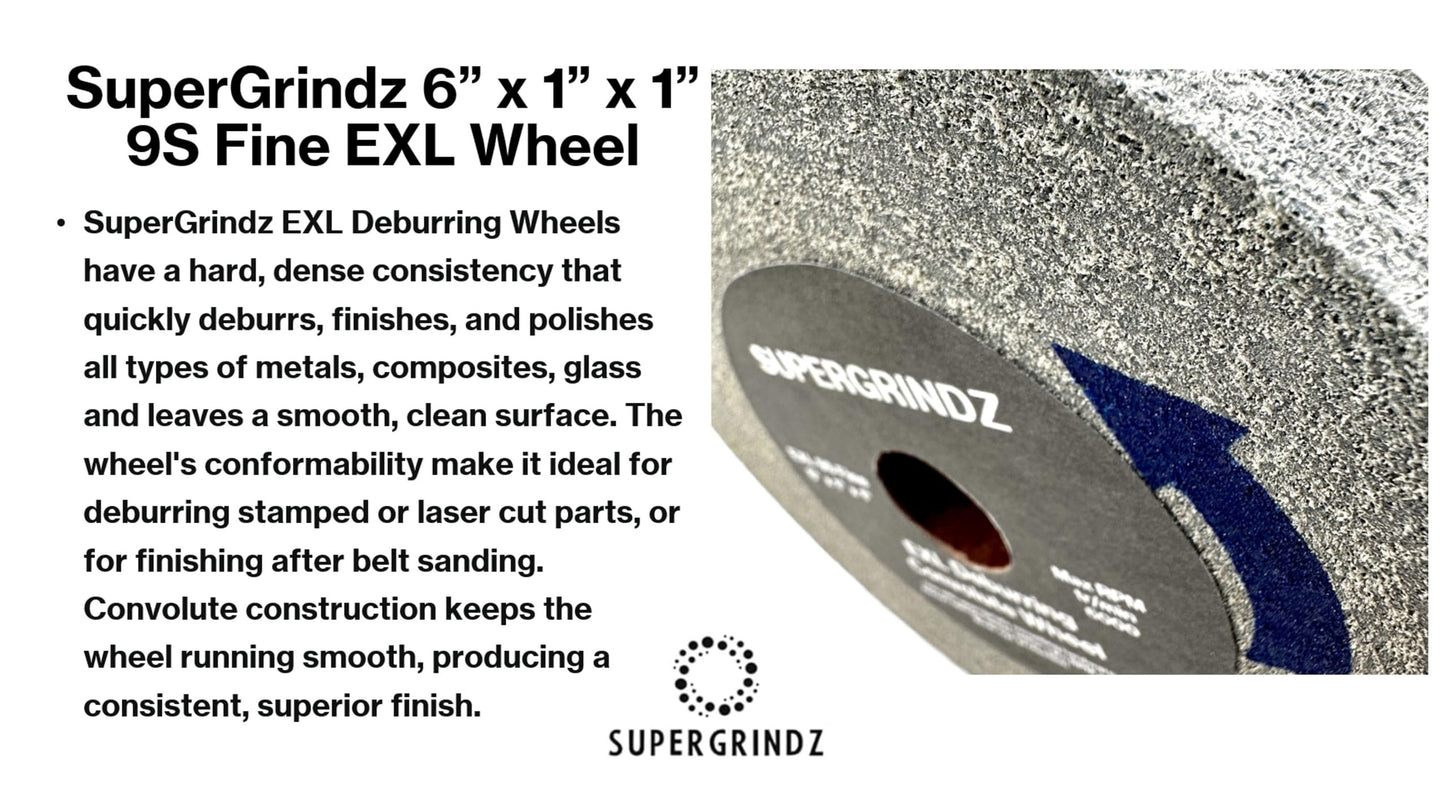 SuperGrindz EXL Deburring Wheel - 6" x 1" x 1" 9S Fine Grit - Silicon Carbide - Metal Deburring, Finishing and Polishing Wheel - Convolute - (1 Pack)