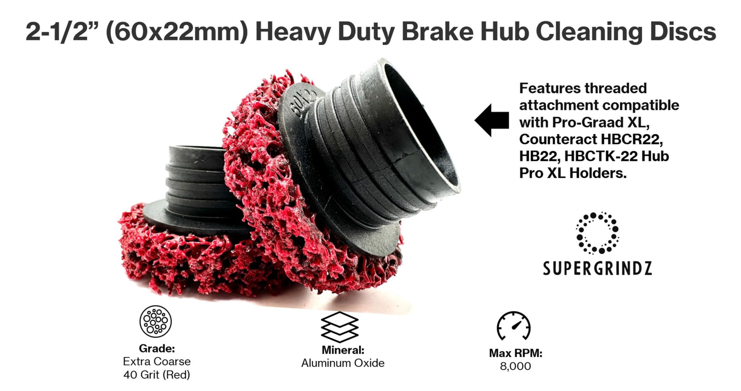 6 Pack 2-1/2” 60mm x 22mm XL Heavy Duty Brake Hub Cleaning Pads for Commercial Truck, Bus, RV, Trailer Brake Drum, Rotor, Compatible with Pro-Graad XL, Counteract HBCR22, HBCTK-22 Hub Pro XL
