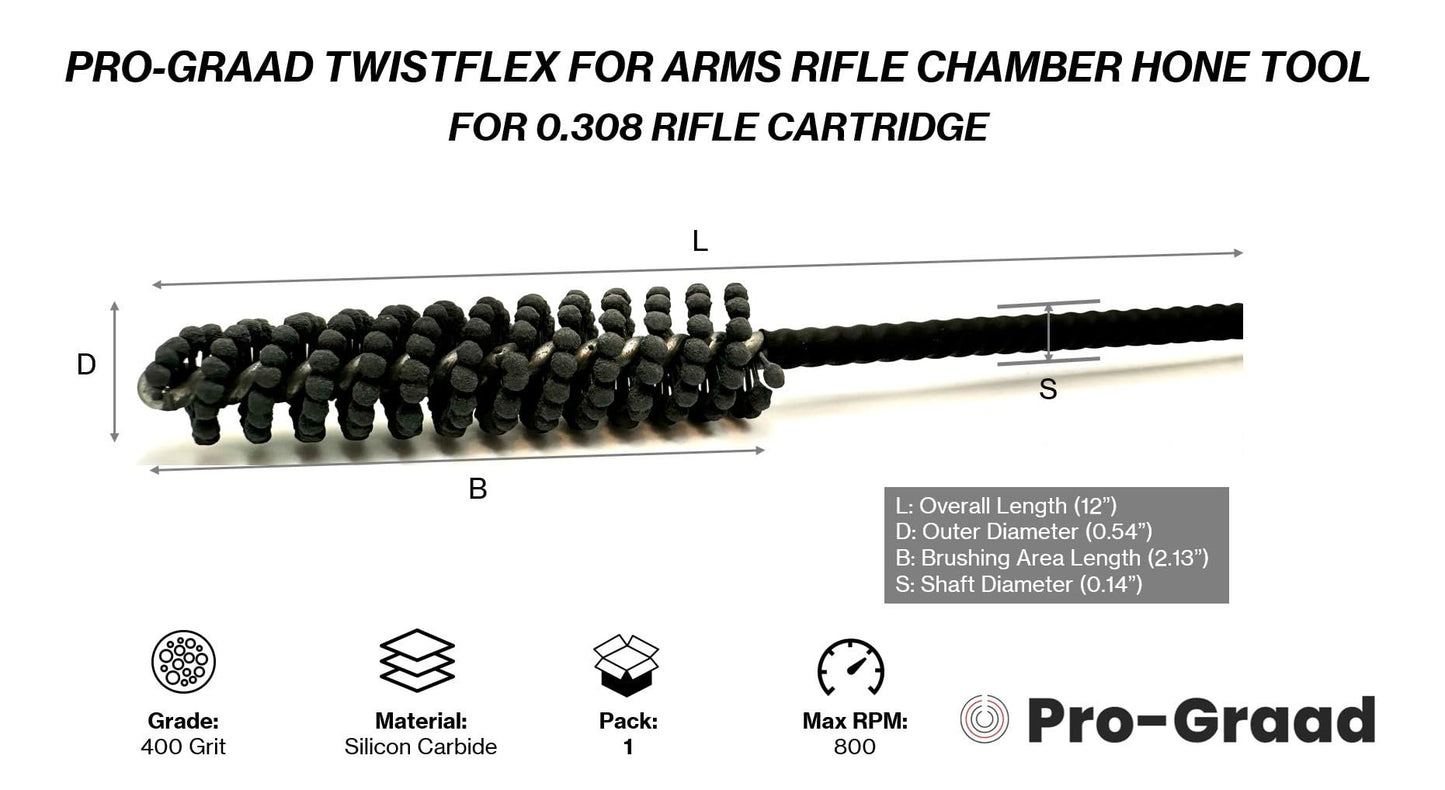 Pro-Graad TwistFlex Rifle Chamber Hone Tool for 0.308 Rifle Cartridge, 400 Grit Silicon Carbide, (Pack of 1)