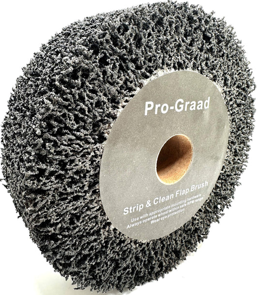 Pro-Graad 6” x 2” Black 40 Grit Extra Coarse Non-Woven Bench Grinder Strip & Clean Flap Brush Wheel, Metal Graining, Stripping, Rust & Paint Removal, Compatible for 1/2”, 5/8”, 3/4" Arbor