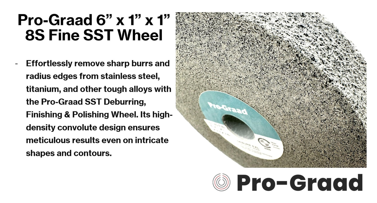 Pro-Graad SST Deburring Wheel - 6" x 1" x 1" 8S Fine Grit – Silicon Carbide – Excels on Titanium, Stainless & Tough Alloys, Deburring, Finishing and Polishing Wheel – Convolute – 01703 - (1 Pack)