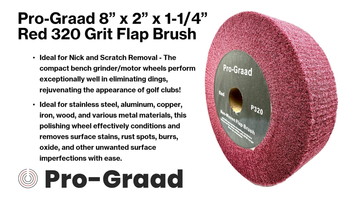 Pro-Graad 8” x 2” x 1-1/4” Arbor Red Bench Grinder Polishing Wheel, 320 Grit, Tight Weave, Great for refurbishing golf clubs and metal, Non-Woven Wheel for Copper, Metal, Finishing, and Burnishing