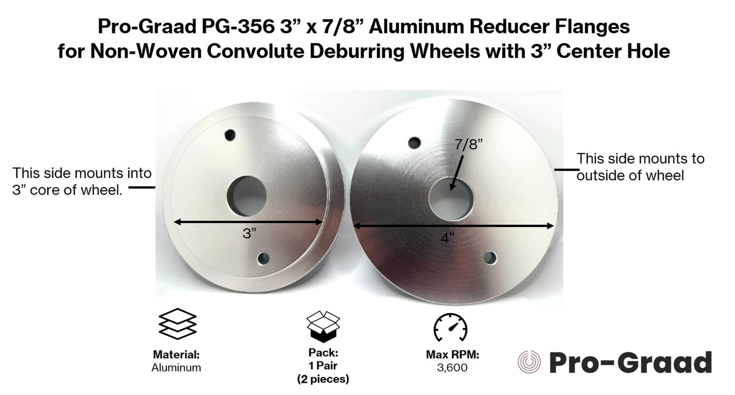 Pro-Graad PG-356 3” x 7/8” Convolute Deburring Wheel Aluminum Reducer Flanges for Wheels with 3” Hole, Reduce Arbor to fit 7/8”, Compatible for use with Pro-Graad & 3M Scotch Brite Wheels, 1 Pair