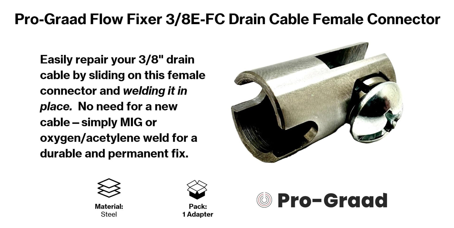 Pro-Graad 3/8E-FC Flow Fixer | 3/8” Drain Cable Repair End | Weld-On Female Slotted Connector Bit for Broken Drain Cleaning Machine Cables | Fits All 3/8” O.D. Drain Cables