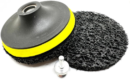 Pro-Graad 4 Piece Kit 4-1/2” SXCS Hook and Loop Coating Removal Discs with 4-1/2” x 5/8”-11 Pad Holder, Drill Adapter, Silicon Carbide Extra Coarse Clean Strip Discs, Strips Paint Coatings Clean Welds