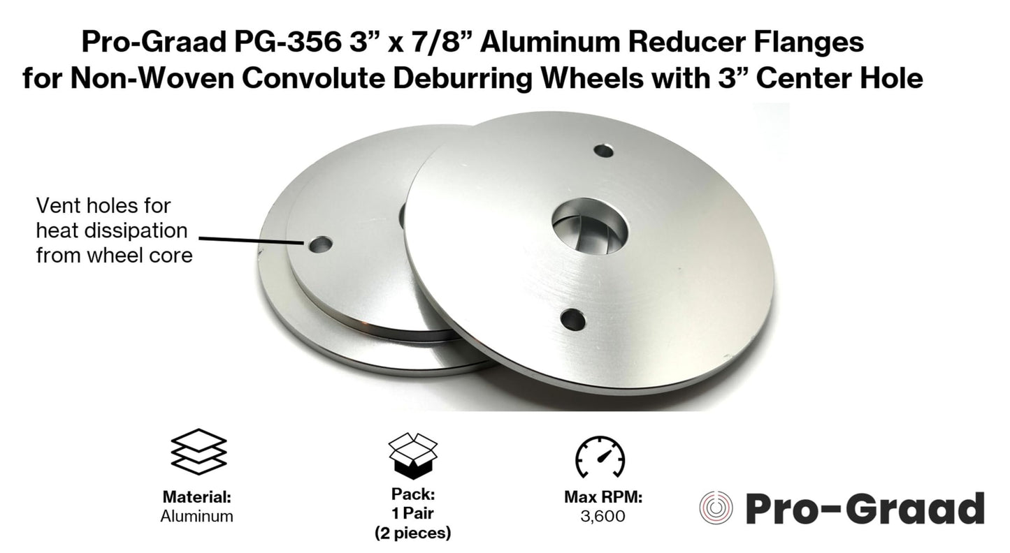 Pro-Graad PG-356 3” x 7/8” Convolute Deburring Wheel Aluminum Reducer Flanges for Wheels with 3” Hole, Reduce Arbor to fit 7/8”, Compatible for use with Pro-Graad & 3M Scotch Brite Wheels, 1 Pair