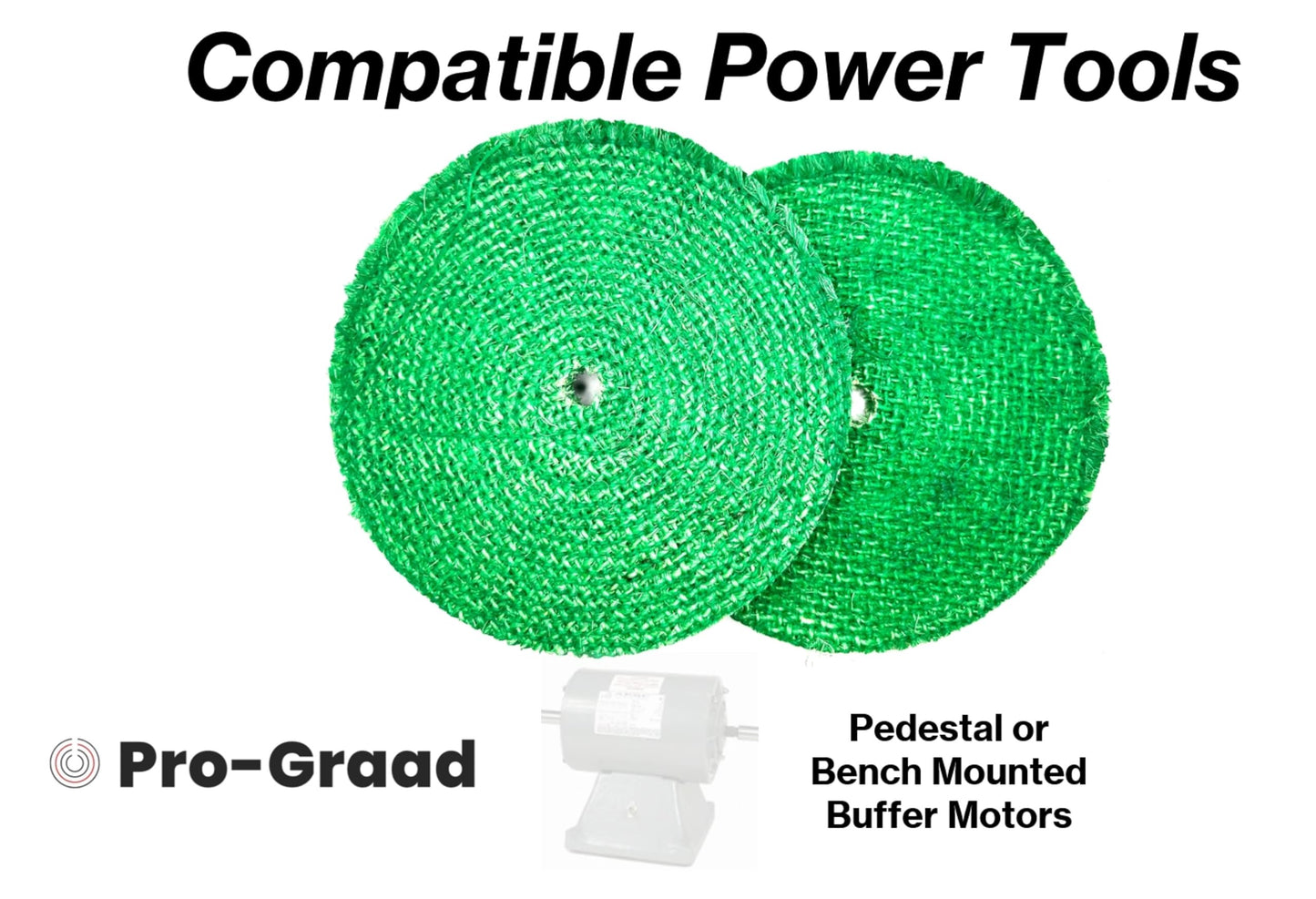 Pro-Graad 8 inch Green Dip Treated Rigid Full Sisal Buffing Wheel, 5/8 inch Arbor Hole, 1/2 inch Thickness, 1/4 inch Sewn, for Cut Buffing Steel, Stainless Steel, Ferrous Metals, 2 Pack