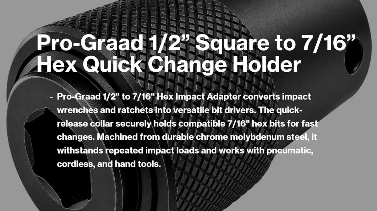 Pro-Graad Impact Wrench Adapter, 1/2" Drive to 7/16" Hex Quick Release