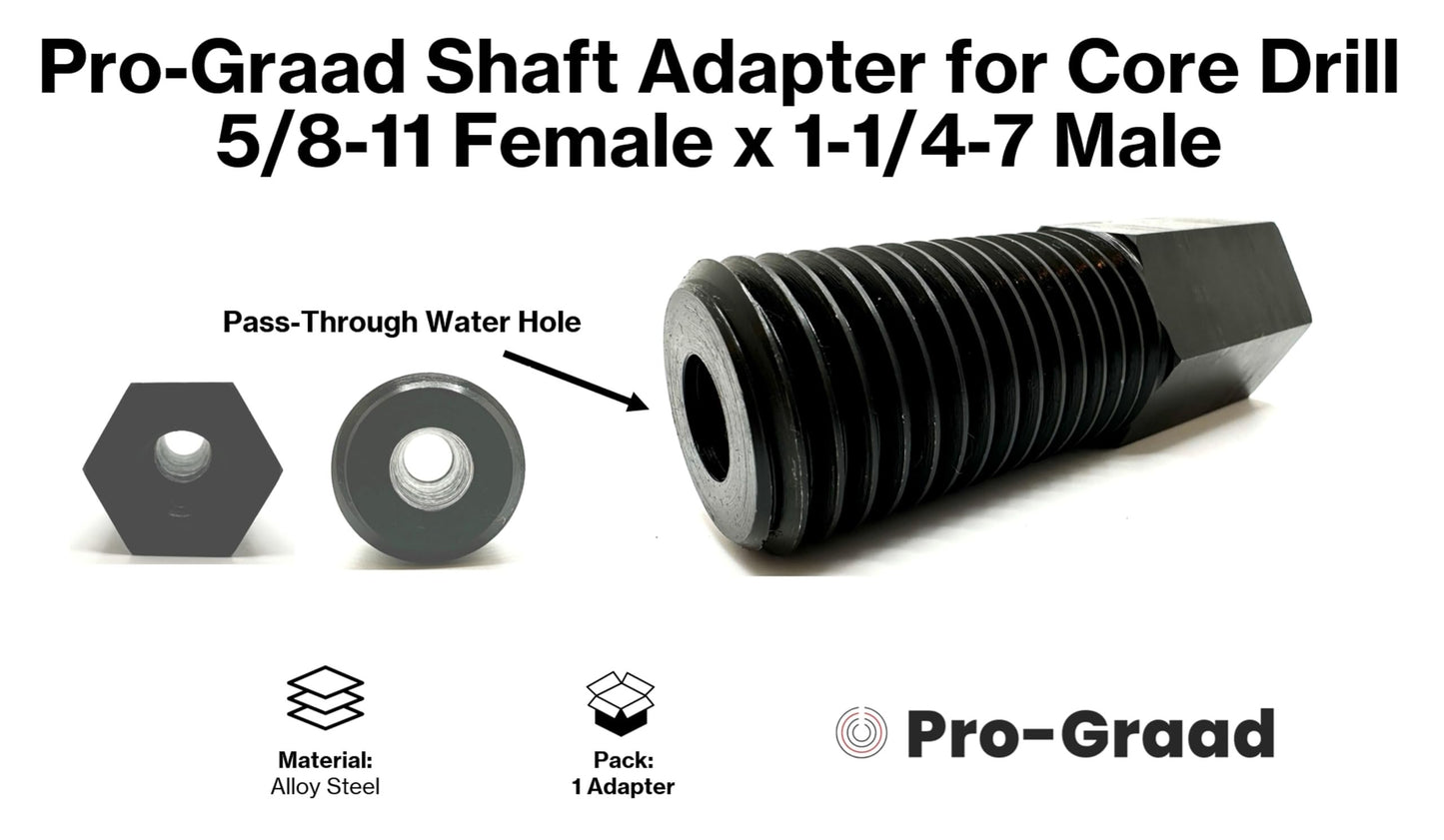 Pro-Graad Shaft Adapter for Core Drill Hole Saw, 5/8"-11 Female Thread to 1-1/4"-7 Male Thread, for Use with Diamond Hole Saw & Diamond Core Drill Bits