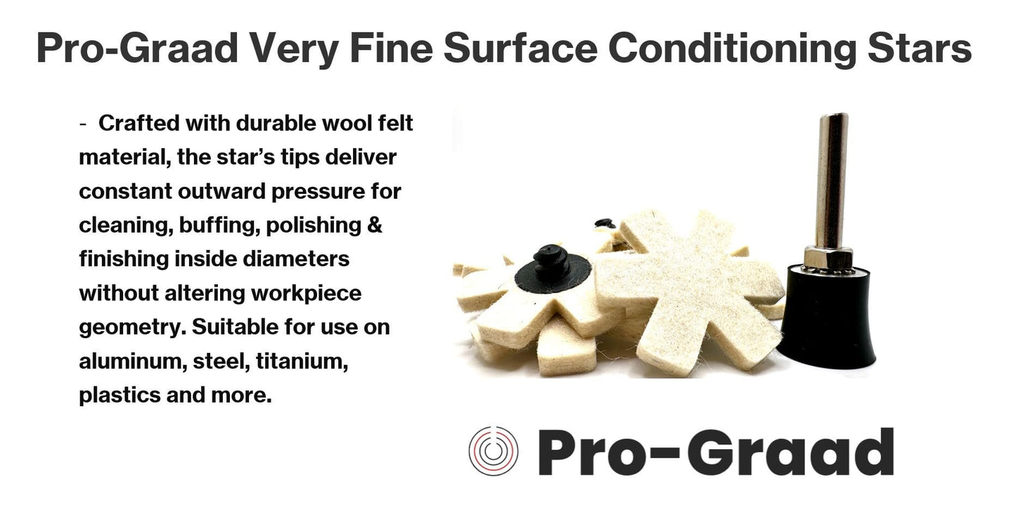 Pro-Graad 10 Pack 2” Wool Felt Buffing & Polishing Stars, Ideal for Buffing & Polishing inside of cylinders, pipe, tubing, Excels on Aluminum, Steel, Titanium - Includes Holder