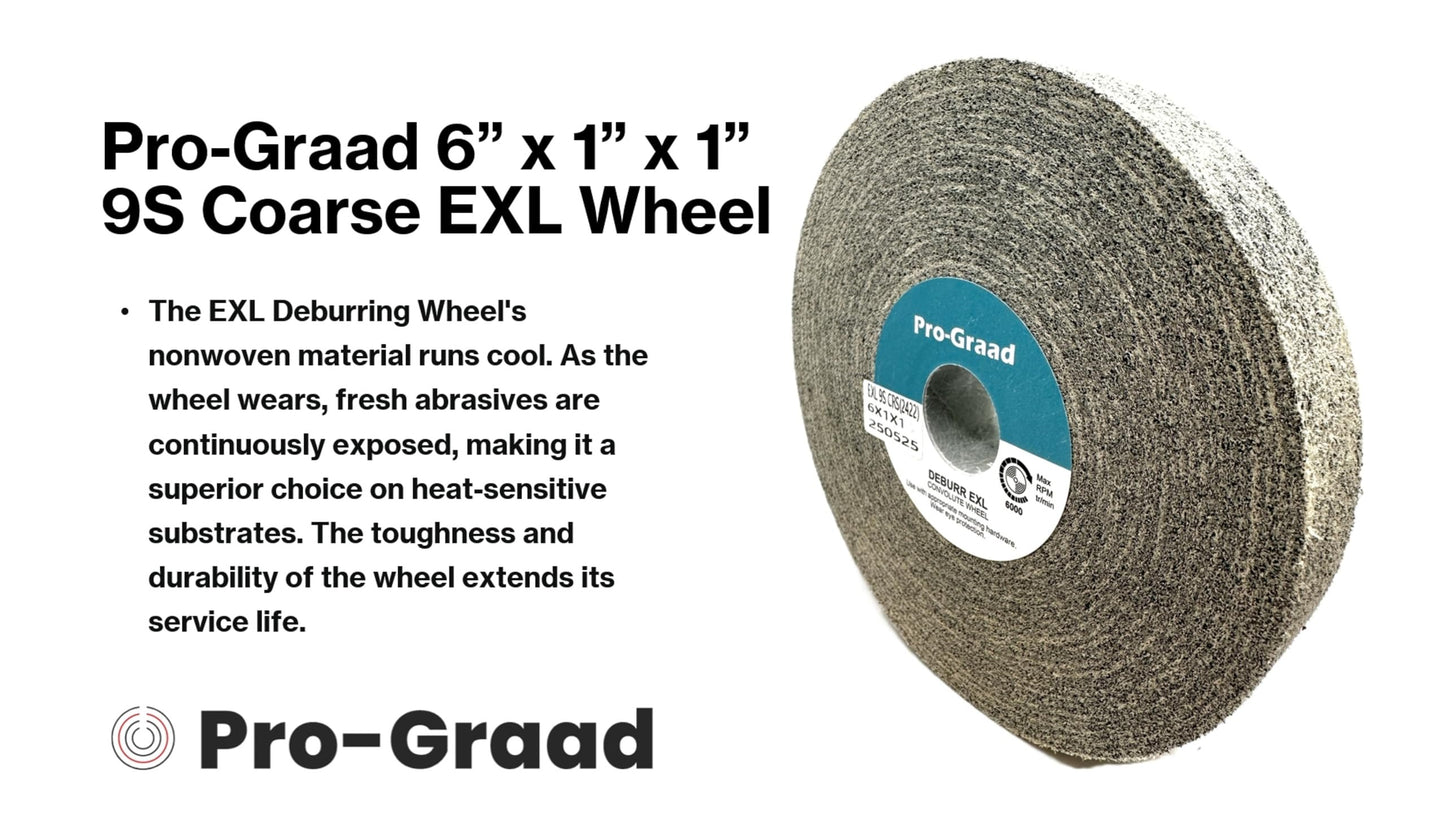Pro-Graad EXL Deburring Wheel - 6" x 1" x 1" 9S Coarse Grit - Silicon Carbide - Metal Deburring, Finishing and Polishing Wheel - Convolute - (1 Pack)