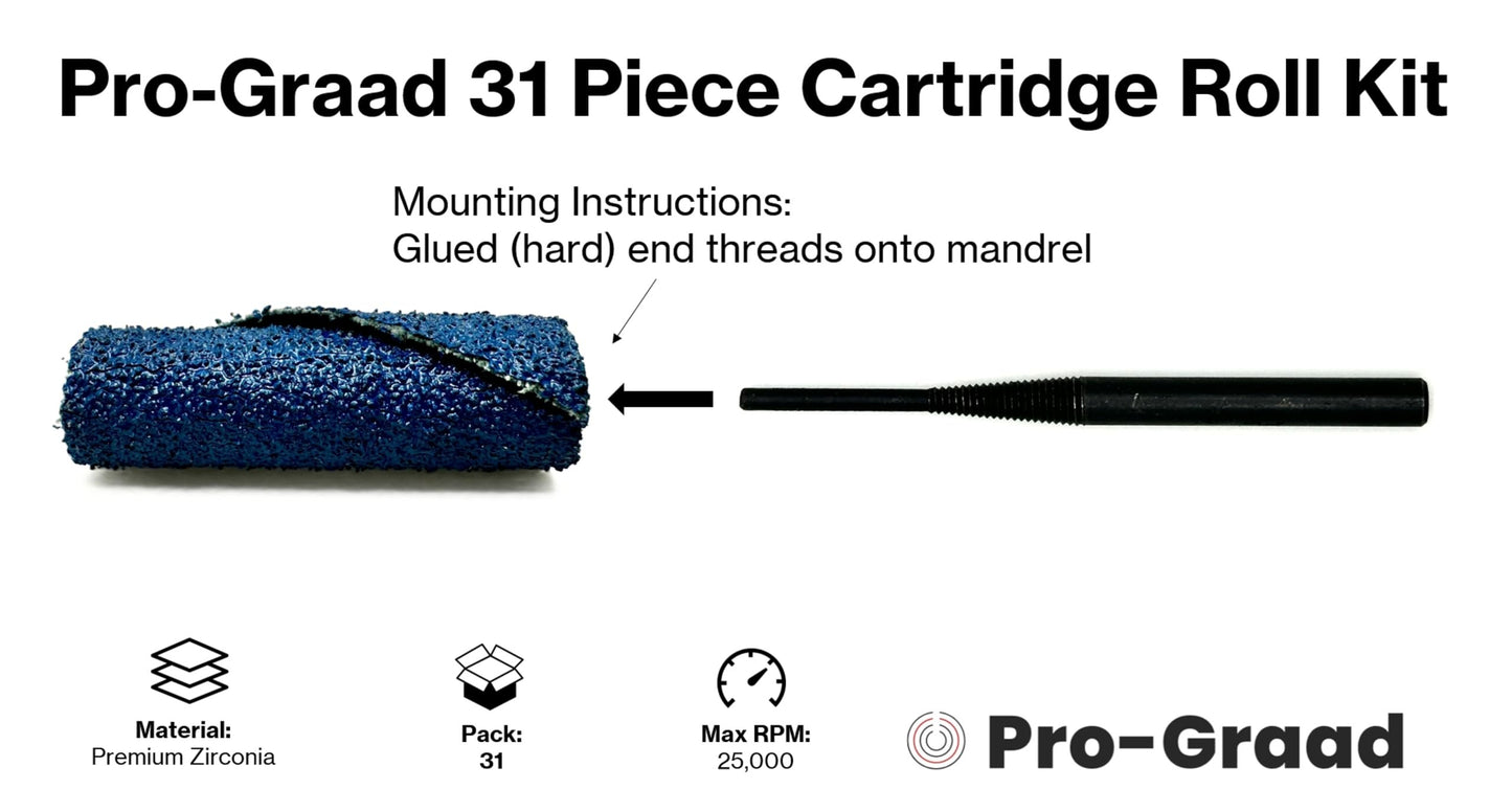 Pro-Graad 31 Piece Zirconia Abrasive Sanding Cartridge Spiral Roll Sander Kit, Mini Cone & Cylinder Kit for Metal, Wood, Stainless, Welds, Engine Porting – Die Grinder & Rotary Tool Accessories