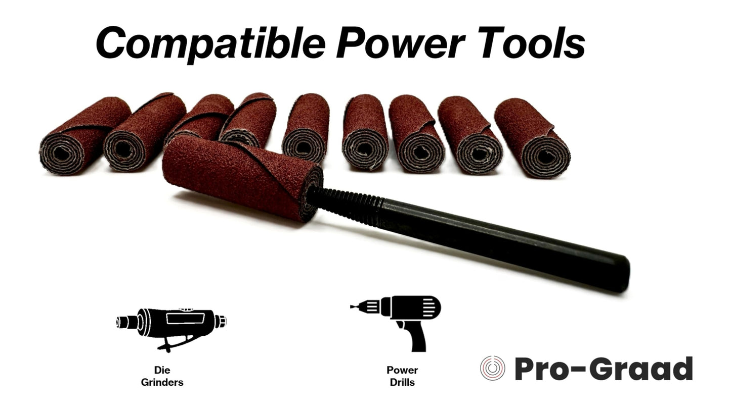 Pro-Graad 1/2” Diameter x 1-1/2” Length x 1/8” Pilot Hole 60 Grit Aluminum Oxide Straight/Untapered Cartridge Roll 10 Pack, Includes 1x CR-9 Mandrel