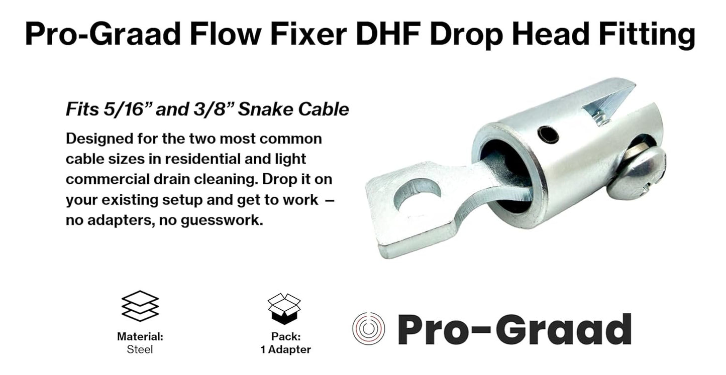 Pro-Graad Flow Fixer DHF Drain Snake Down Head Fitting 5/16" 3/8" Cable | Standard to Down Head Cutter Conversion | Compatible Fit General Slotted Style