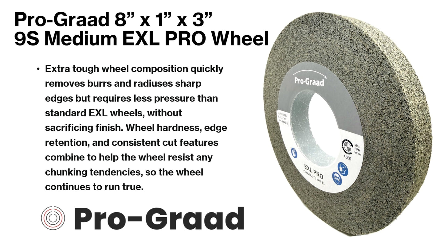 Pro-Graad 8” x 1” x 3” 9S Medium EXL PRO Convolute Deburring Polishing Wheel -  Silicon Carbide - Professional Grade - Metal Deburring, Finishing and Polishing Wheel –  1 Pack
